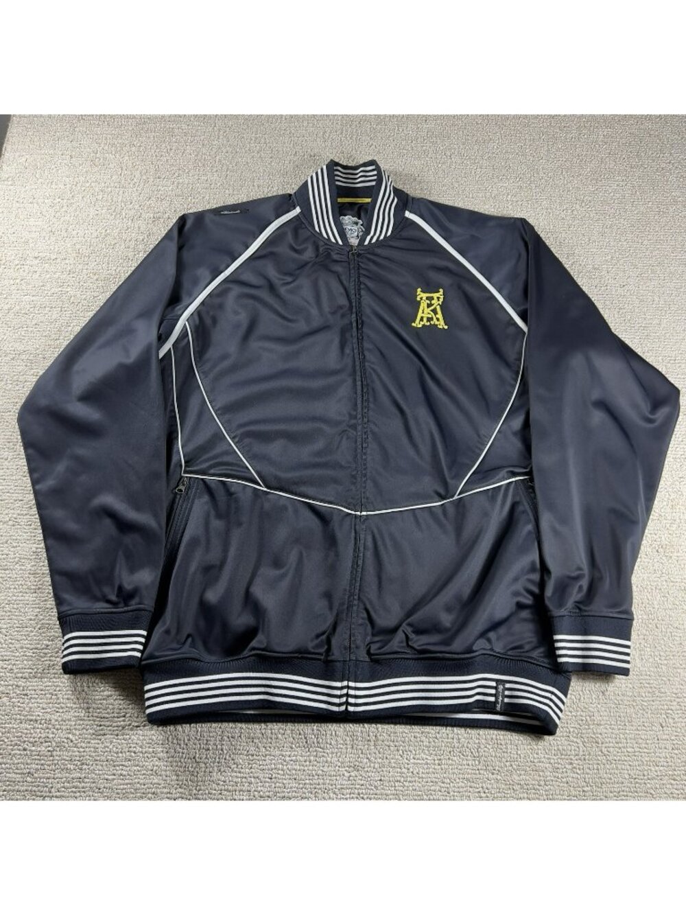 Akademiks Pinstripe Embroidered Jacket Navy Blue Men's Size 3XL